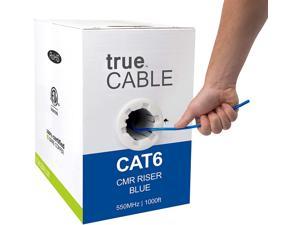 TRUE CABLE Cat6 Riser (CMR), 1000Ft, Blue, 23AWG 4 Pair Solid Bare Copper, 550Mhz, ETL Listed, Unshielded Twisted Pair (UTP), Bulk Ethernet Cable