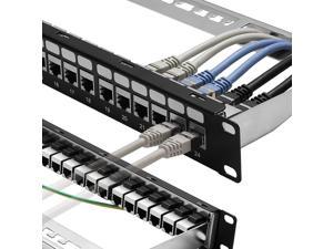 Patch Panel 24 Port Cat6A with Inline Keystone 10G Support, Rapink Coupler Patch Panel STP Shielded 19-Inch with Removable Back Bar, 1U Network Patch Panel for Cat7, Cat6, Cat6A, Cat5E, Cat5 Cabling