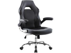 Office Chair, Gaming Chair Ergonomic Desk Chair Computer Chair PU Leather Executive Swivel Chair with Flip-up Armrests and Lumbar Support for Working, Studying, Gaming, Grey