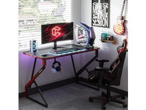 Gaming Desk Z Shaped 40 inch Gamer Workstation, Home Computer Carbon Fiber Surface Gaming Desk PC Table with Headphone Hook