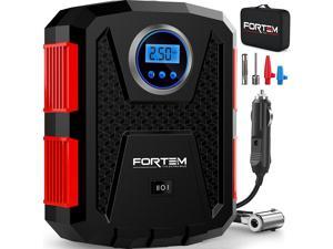FORTEM Tire Inflator Portable Air Compressor 150 PSI, Bike Pump, 12V Electric Air Pump for Car Tires and Bicycles w/LED Light, Digital Tire Pressure Gauge w/Auto Pump/Shut Off, Carrying Case (Red)