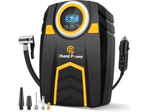 Air Compressor Tire Inflator,12V DC Car Tire Pump with Digital Pressure Gauge, 150PSI with Car Power Adaptor, Auto Shut Off for Car Tires, Bicycles and Other Inflatables, C P CHANTPOWER (1-Yellow)