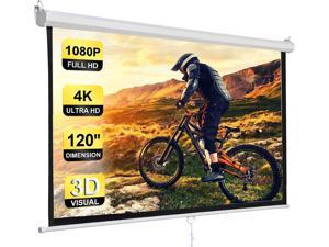 Smartxchoices 120" HD Manual Projector Screen 1.1 Format with Auto Lock Anti-Crease Home Theater Office Wall Mounted Ceiling Pull Down Projection 1.1 Gain Matte White View Size: 84 x 84 inches