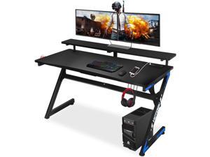 YIGOBUY Large Gaming Desk 55 Inch Computer Gaming Desk ESports Racing Table with with Cup Holder Headphone Hook for Home Office Black