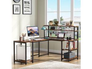 Tribesigns 67 Reversible Large Computer Desk with Hutch Office Desk Study Table Writing Desk Workstation with 5 Storage Shelves 2 Tier Bookshelf for Home Office Rustic Brown