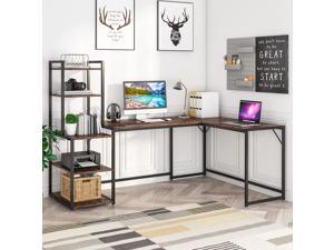 Tribesigns 79 Inch Reversible LShaped Desk Industrial Large Corner Desk with 5 Tier Storage Shelves Large L Desk Home Office Desk Computer Table Writing Desk Rustic Brown