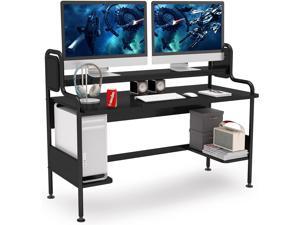 SEDETA Gaming Desk, 55 Computer Desk with Hutch and Shelves, Gaming Desk  with LED Lights, Pegboard & Monitor Shelf, Large PC Gamer Desk Workstation