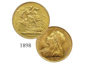 1898 UK Knight Sovereign Brass Gold Coin Plated Queen Victoria Coin