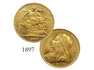 1897 UK Knight Sovereign Brass Gold Coin Plated Queen Victoria Coin