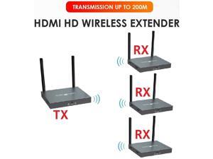 (1 SENDER and 3 RECEIVERS Kit) Up to 656Ft,H.264 Wireless 1080P@60Hz Video Extender with Local Pass-through HDMI Loop-out Transmitter 3 Receivers Kit 200m with IR remote