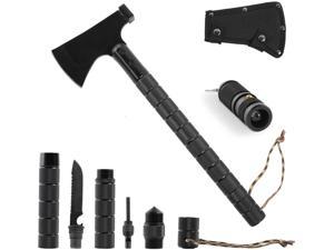 Leogreen Camping Hatchet with Sheath, Outdoor Survival Tactical Axe with Flashlight, Portable Camp Ax Gear for Camping Hiking Hunting Emergency Expedition, Black