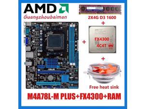 bundle for ASUS M5A78L-M LX3 PLUS motherboard 760G USB2.0 SATAII+ AMD AM3+ FX4300 CPU+2X4G DDR3 RAM + FREE FAN  COMBO   motherboard  CPU  RAM SET