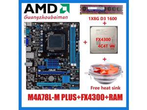 bundle for ASUS M5A78L-M LX3 PLUS motherboard 760G USB2.0 SATAII+ AMD AM3+ FX4300 CPU+1X8G DDR3 RAM + FREE FAN COMBO motherboard CPU RAM SET