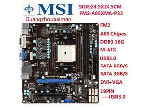 FOR MSI FM2-A85XMA-P33 AMD A85X (Hudson D4) SATA 6Gb/s USB 3.0 micro ATX [ DVI+VGA ] AMD FM2 Motherboard PCI-E3.0 Front USB3.0 interface [19 pins]