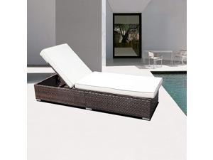 DIMAR GARDEN Patio Reclining Chaise Lounge Chair with Cushion Wicker Rattan Furniture (Mix Brown)