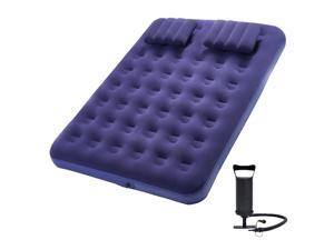 Camping Queen Size Inflatable Bed Flocking Air Mattress with Inflator and Two Pillow for Camping, Hiking, Blue (80x60x9 inches)