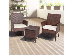 DIMAR GARDEN 3 PCS Patio Rattan Furniture Bistro Set  Wicker Chairs with Coffee Table and Cushions (Mix Brown)