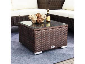 DIMAR GARDEN Outdoor Coffee Table Wicker Patio Furniture Set Lawn Garden Tea Table Rattan Patio Side Tables with Glass Top (19.7in, Mix Brown)