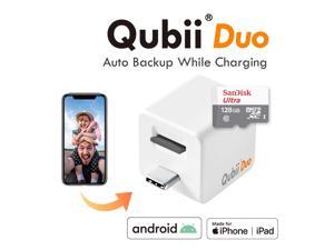 Maktar Qubii Duo USB-C: Photo & Video Storage Device Auto Backup for iPhone & Android Type-C Phone Apple MFi Certified - White + 128GB Sandisk SD Card