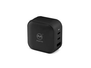 Maktar 66W GaN PD Wall Charger Black, 3-Port 2 x USB-C Fast Charging Adapter, 1 x USB-A Quick Charge 3.0, Compatible with MacBook Pro Air, iPad Pro, iPhone 12/12 mini/11, Galaxy S9 S8 and More