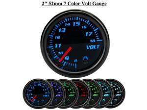 Volt Voltage Gauge, 8-18 Volts- 7 Color Voltmeter Guage Sensor Kit for Car Vehicle Auto -Smoke Lens 2-1/16" 52mm
