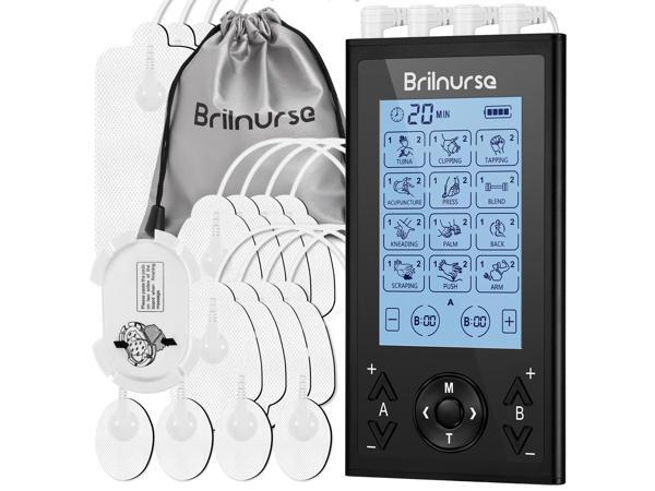 Brilnurse TENS Unit 24 Modes 30 Level Intensity, Dual Channel Electric TENS  Unit Muscle Stimulator with 12 Electrode Pads, Rechargeable Muscle Massager TENS  Machine Pulse Massager for Pain Relief Black
