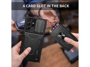 NEW Detachable Camera Protection Case with Card Holder Stander Shockproof Case For Samsung Galaxy S22 Ultra Black