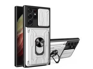 NEW Detachable Camera Protection Case with Card Holder Stander Shockproof Case For Samsung Galaxy S22 Ultra White