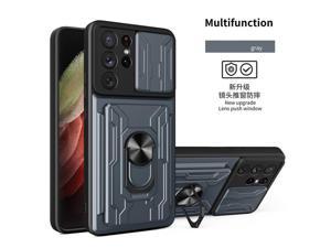 NEW Detachable Camera Protection Case with Card Holder Stander Shockproof Case For Samsung Galaxy S21 Ultra 5G Gray