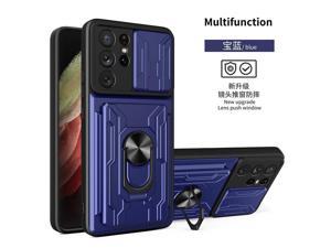 NEW Detachable Camera Protection Case with Card Holder Stander Shockproof Case For Samsung Galaxy S21 Ultra 5G Blue