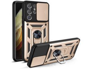 Camera Protection Case with Holder Stander Shockproof Case For Samsung Galaxy S21 Ultra 5G Gold