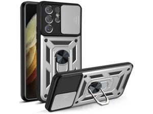 Camera Protection Case with Holder Stander Shockproof Case For Samsung Galaxy S21 Ultra 5G Silver