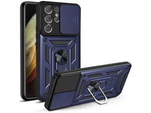Camera Protection Case with Holder Stander Shockproof Case For Samsung Galaxy S21 Ultra 5G Blue