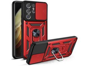 Camera Protection Case with Holder Stander Shockproof Case For Samsung Galaxy S21 Ultra 5G Red