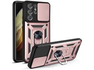 Camera Protection Case with Holder Stander Shockproof Case For Samsung Galaxy S21 Ultra 5G Rose Gold