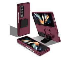 Fashion Case with Stander Shockproof Case For Samsung Galaxy Z Fold 4 5G for Samsung Z Fold 4 for z Fold4 Wine Red