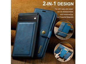 Fashion Case Detachable Case with Card holder Case For Pixel 6 Case For Google Pixel 6 Blue