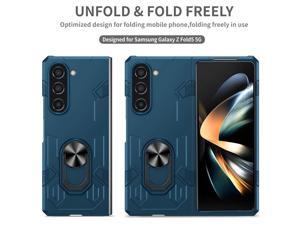 NEW Fashion Case with Stander Case For Samsung Galaxy Z Fold 5 for Samsung Galaxy Z Fold5 Dark Blue