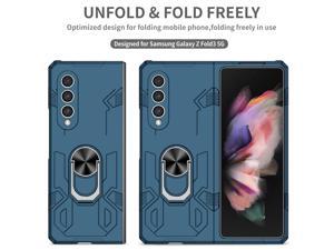 NEW Fashion Case with Stander Case For Samsung Galaxy Z Fold 3 for Samsung Galaxy Z Fold3 Dark Blue