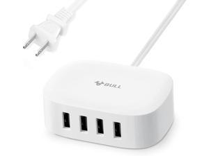 BULL USB Charging Station 4 in 1 USB Charger with 6ft Extension Cord USB Multiport Charger for Apple iPhone Samsung Tablet Cruise Ship Travel Home Office UL Listed