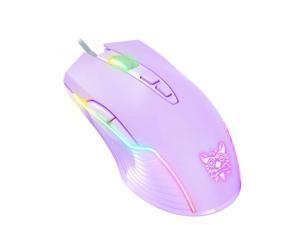 NewStyp Cute RGB 6400 DPI Wired Gaming Mouse Breathing LED Optical USB 7 Buttons Gamer Computer Pink Mice for Laptop PC Desktop