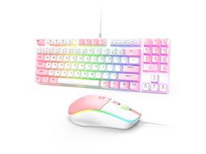 NewStyp Cute Pink Girls Boys G26 Wired 89-keys Mechanical Keyboard Mouse Set USB Interface Backlit Keyboard for Gaming Office Dedicated white / pink