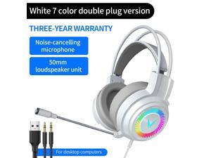 NewStyp Gaming Headsets Gamer Headphones Surround Sound Stereo Wired Earphones USB Microphone Colourful Light PC Laptop Game Headset White