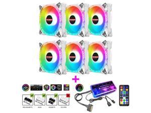 NewStyp 5V 3Pin ARGB Fans PC CPU Cooler Water Cooling 120mm Replace Computer Case Cooling RGB 12V 4Pin PWM Fan Accessories White 6 Packs