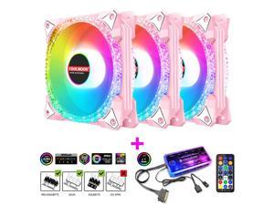 NewStyp 5V 3Pin ARGB Fans PC CPU Cooler Water Cooling 120mm Replace Computer Case Cooling RGB 12V 4Pin PWM Fan Accessories Pink 3 Packs