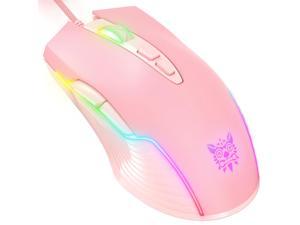 NewStyp Cute RGB 6400 DPI Wired Gaming Mouse Breathing LED Optical USB 7 Buttons Gamer Computer Pink Mice for Laptop PC Desktop Pink