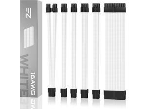 PSU Cable Extension kit Sleeved Cable Custom Power Supply Sleeved Extension 16 AWG 24-PIN 8-PIN 6-PIN 4+4-PIN with Combs White