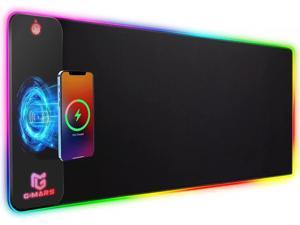 RGB Mouse Pad with Wireless Charging, Extened Large Gaming Mouse Pad with 10W Fast Charging, 10 Colors LED Light , Premium Smooth Surface, Non Slip Mouse Mat for Gaming ,Desks, PC,Office