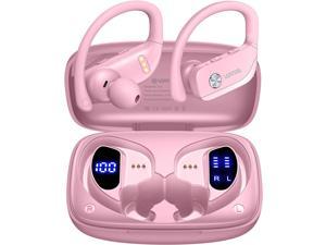 Wireless Earbuds Bluetooth Headphones 48hrs Play Back Sport Earphones with LED Display OverEar Buds with Earhooks Builtin Mic Headset for Workout Pink