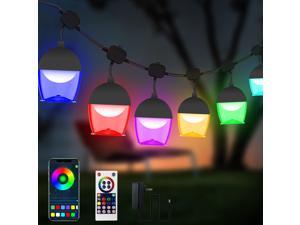 ONDTA Smart Outdoor String Lights, 32.8ft RGB Patio Light with Music sync, 10 Multi-color Dimmable Color Changing led LED Bulbs,IP65 Waterproof Level, IR and APP  Control, Suitable for Backyard, Porc